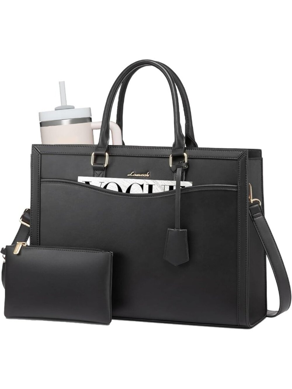 Stylish Large Laptop Tote Bag for Women, Work Computer Bag with Cup Holder